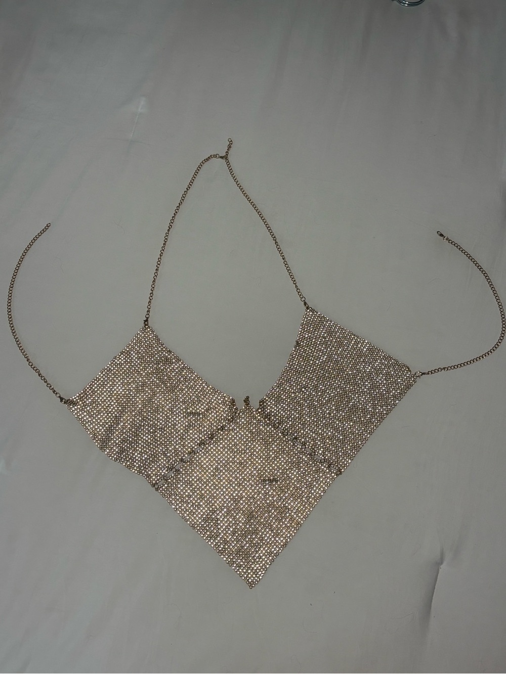Rhinestone Chainmail Triangle Bralette - Gold